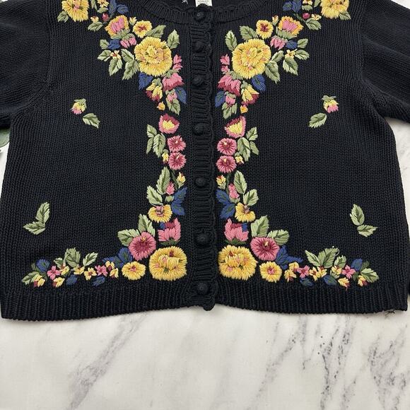 Michelle Stuart Womens Vintage 90s Cardigan Sweater Size M Black Yellow Floral - Picture 5 of 11